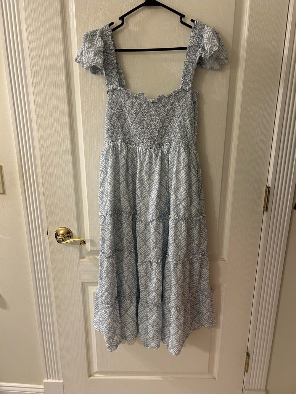 Shop The Mint Blue Cottagecore Smocked Midi Dress L Boho - Picture 3 of 8